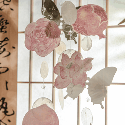 和風 中華風 貼り付け付箋 素材紙メモ紙 ポストイット 夏祭り 花フラワー 桃 蓮 ザクロ 椿 45枚入