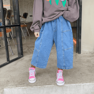 2024春夏 姉妹兄弟コーデ 韓国風子供服 デニム ズボン ワイドパンツ ジーパン ジンーズ 80-140cm