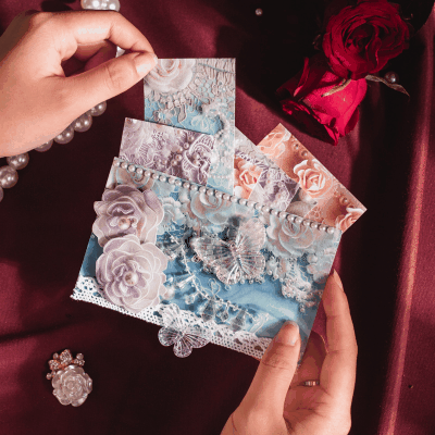 ノートペーパー 素材紙背景紙 イラスト メモ紙 アンティーク 花フラワー パール レース 30枚入