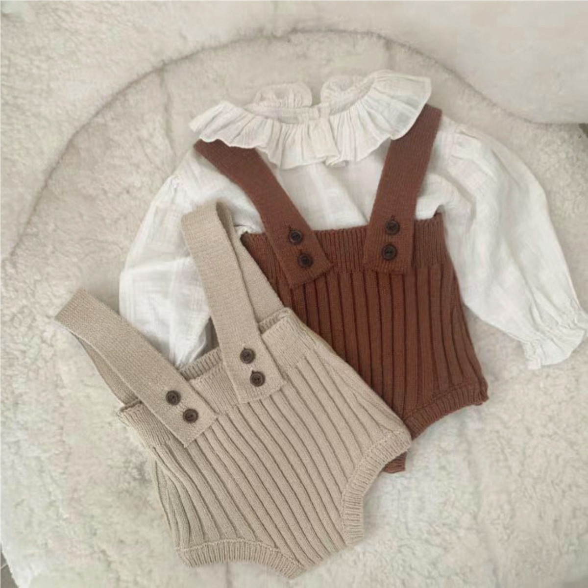 2024秋新入荷★ベビー服　ニットサロペット　ロンパース★66〜90cm 2色