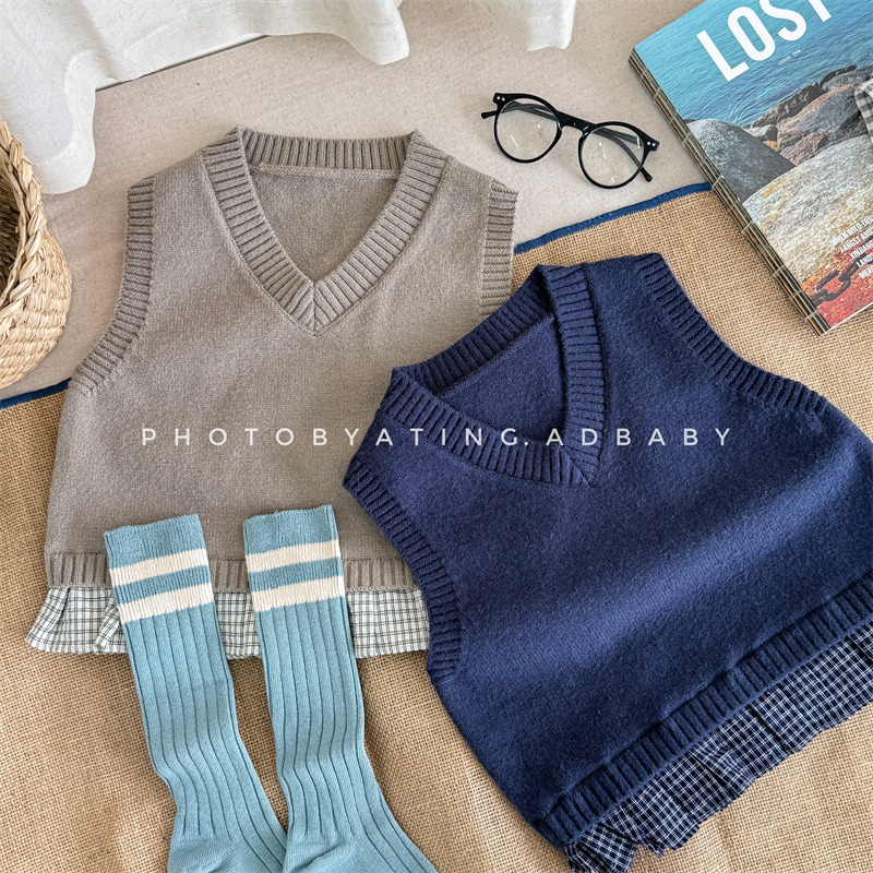 「2024」子供服★トップス★ニット★ベスト★韓国風子供服★2色80cm〜130cm