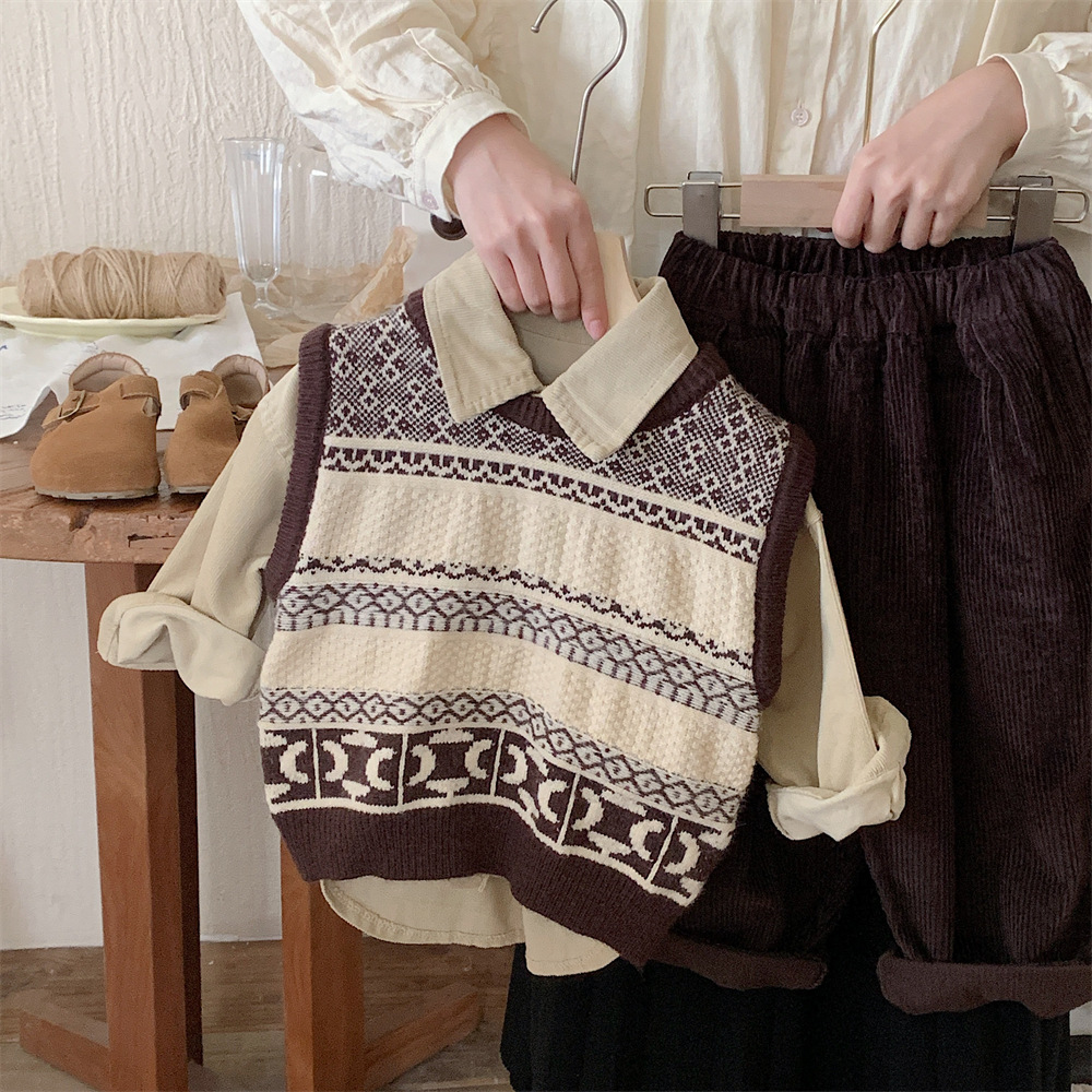 2024秋新作★子供服　ニットベスト&シャツ&ズボン★90cm〜140cm