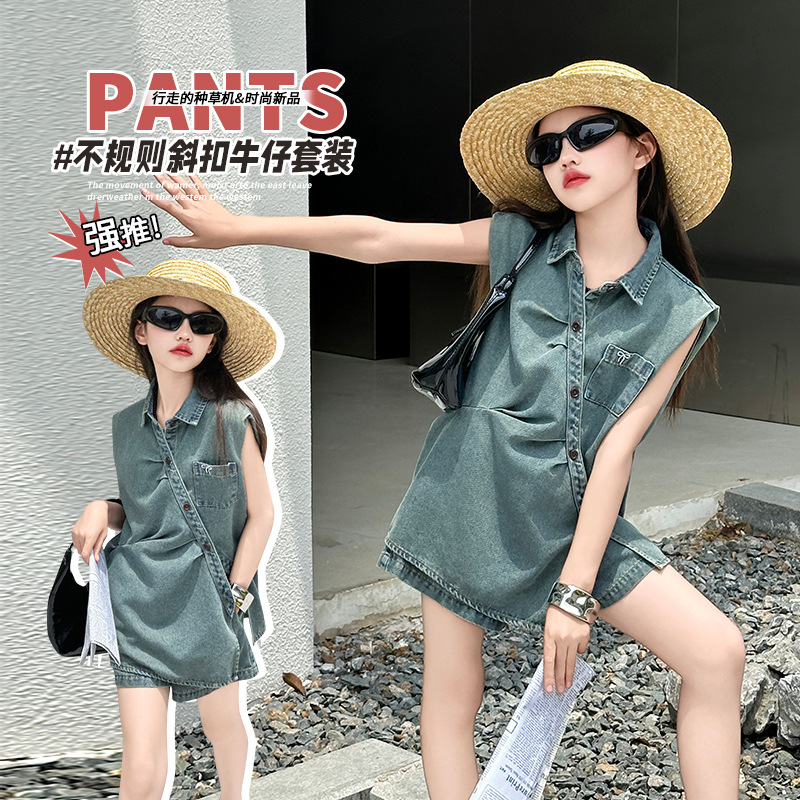 「2025」子供服★トップス★デニムシャツ+パンツ★韓国風子供服★120cm〜170cm