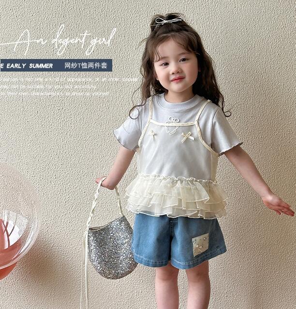 2025夏新作★子供服　トップス+吊りブラウス★80cm〜130cm