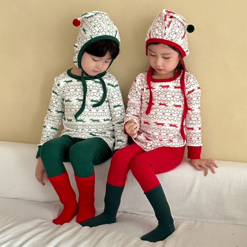 2025冬新品QMM★子供服　クリスマス服　セットアップ★80cm〜150cm 2色
