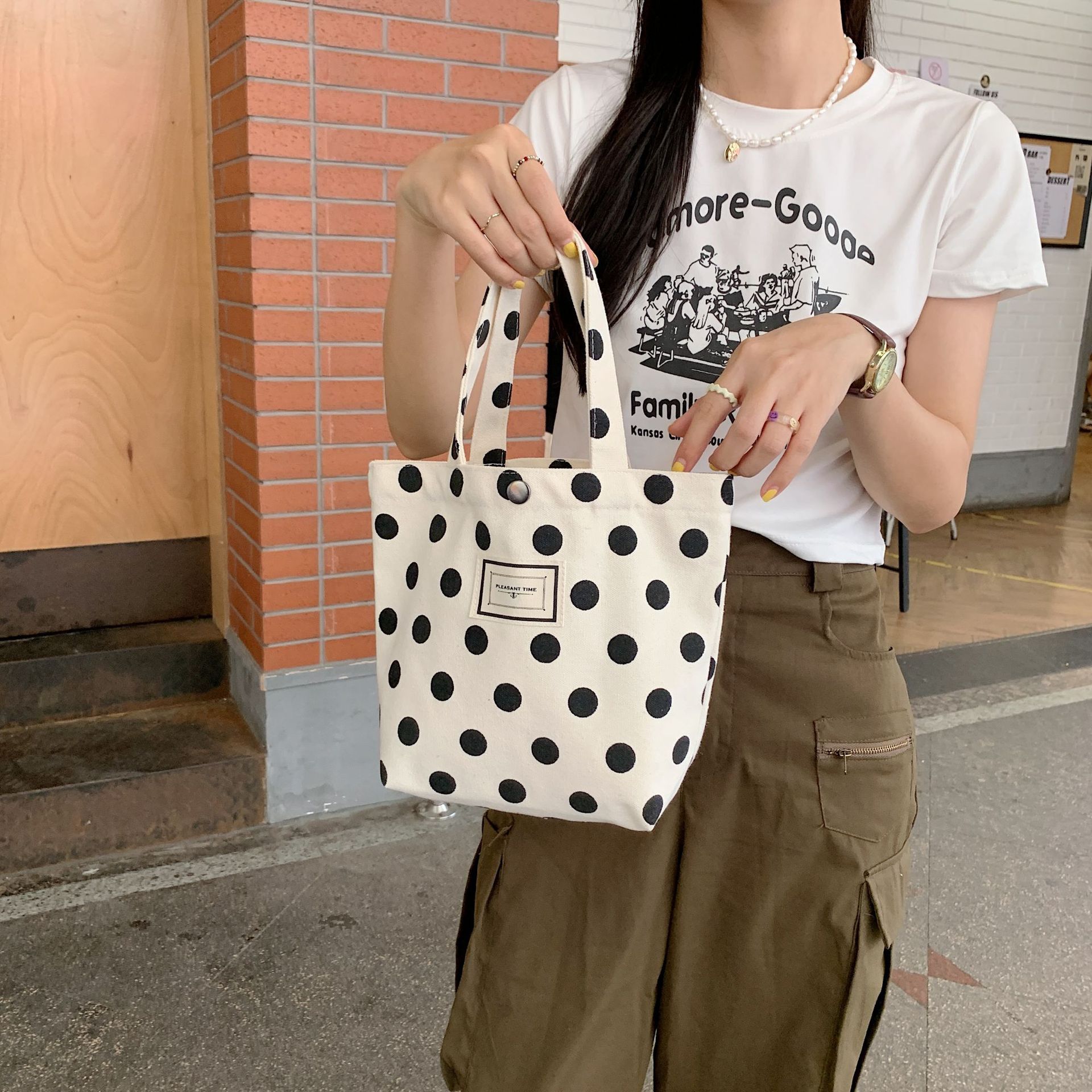 【バッグ】 レディース・日系・ ins・小清新・水玉バッグ・ズックバッグ・収納バッグ
