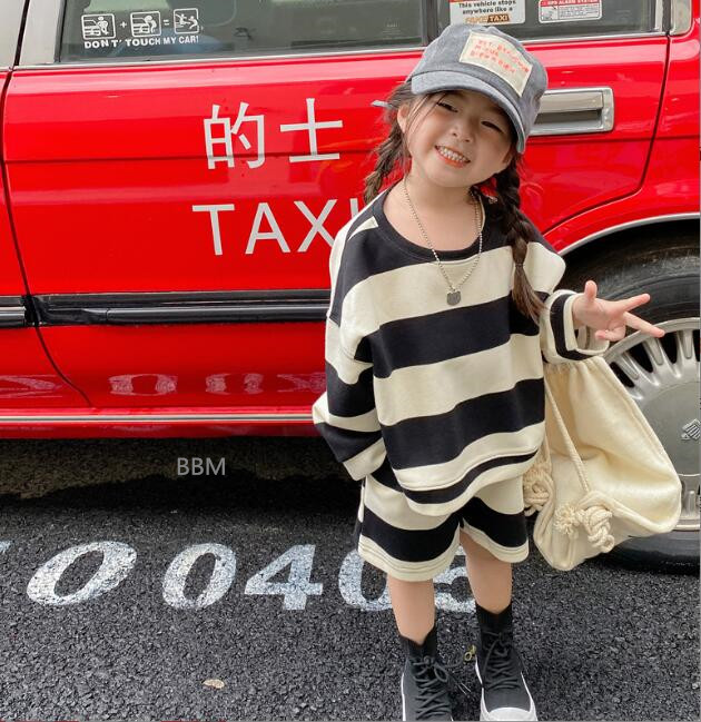 春秋新作★韓国風子供服★トップス+ズボン2セット★長袖★ストライプ★80-130CM