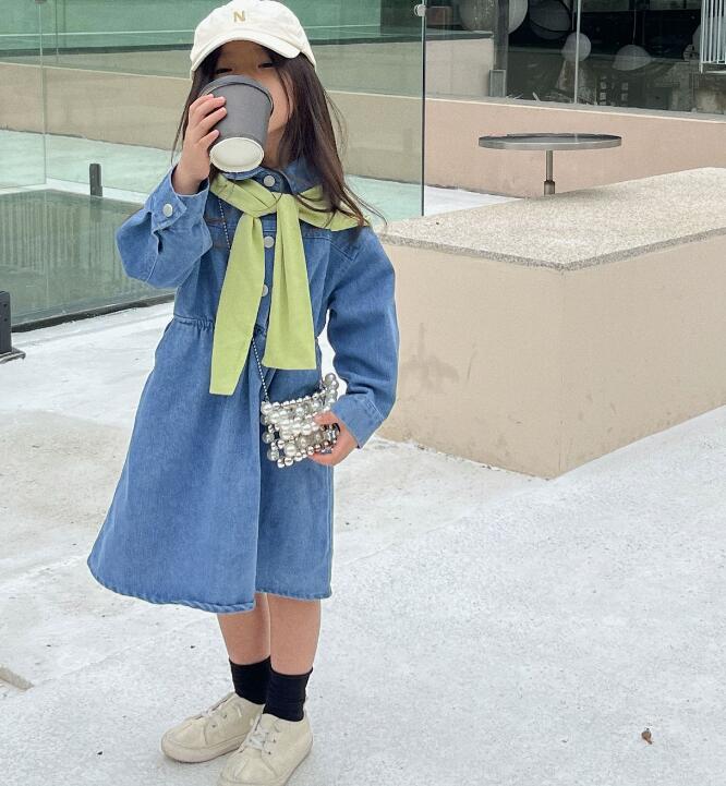 2023年★子供服　デニムワンピース+マフラー★90-140cm★