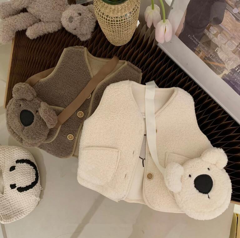 2023新品★子供服　ボアベスト&バッグ分けて販売★80-120cm★2色