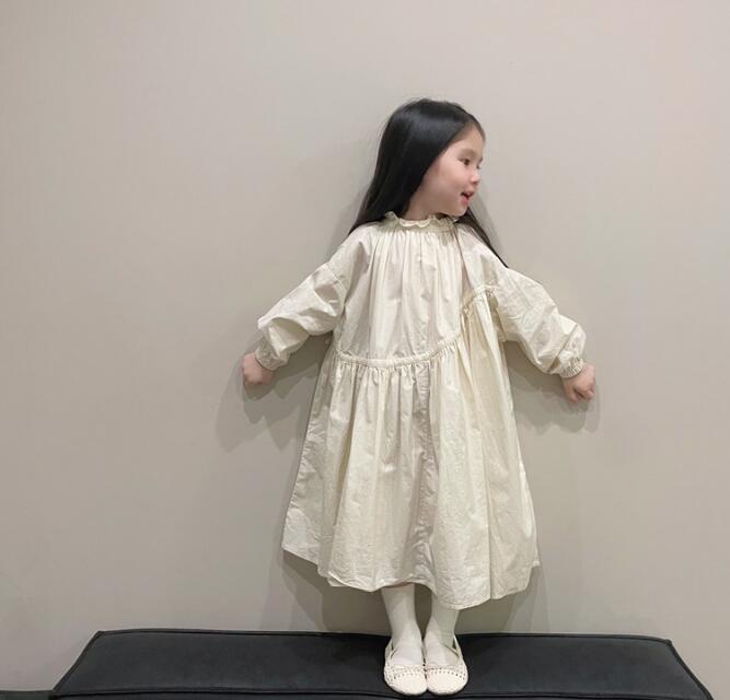子供服★ワンピース★長袖★無地★キッズ女の子★7-15#