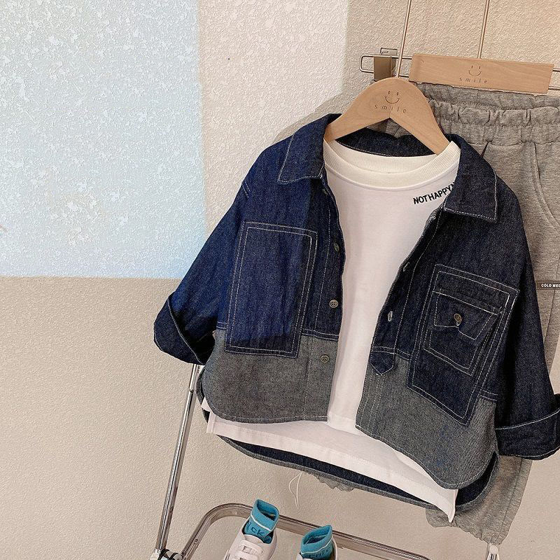 お勧め 春夏新作 子供服 男女 ジャケット ブルゾン デニム上着 ジャンパー ドッキング 100-150