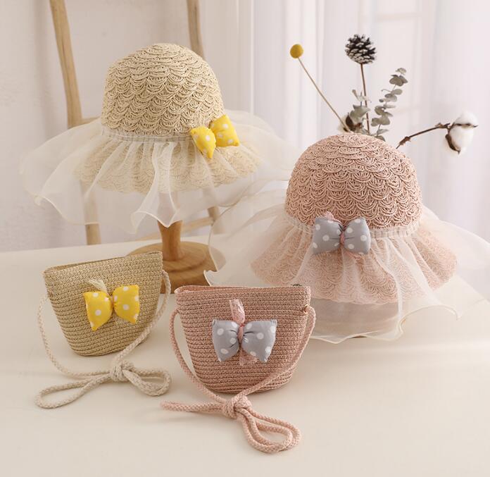 子供用★帽子★ベビー★日焼け防止★麦わら帽子★キッズ女の子★バッグ★4色