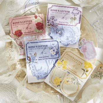 文具 シール貼紙 封口貼 アンティーク 手帳素材 植物花フラワー バラ薔薇 幾何学ラベル イラスト 30枚入