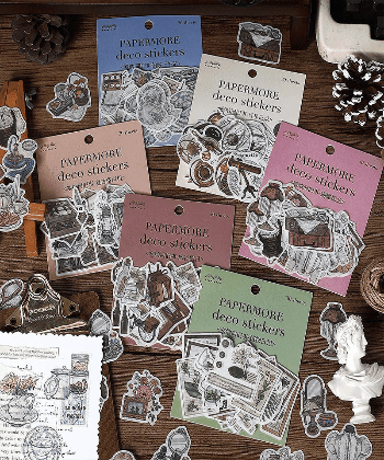 塩系文具 シール貼紙 手帳素材 封口貼 天体観測 植物花葉風景 日常雑貨 イラスト 幾何学ラベル 30枚入