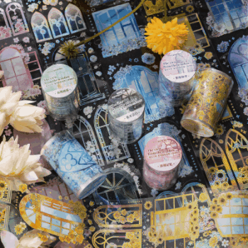 春夏新作 文具 PETシール貼紙 封口貼 マスキングテープ 手帳素材 植物花葉 窓ドア イラスト 65mm*2m