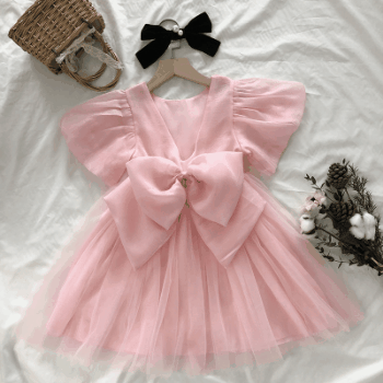 お勧め 春夏新作 韓国風子供服 シフトドレス リボン ワンピース チュールスカート 半袖ワンピ 90-140