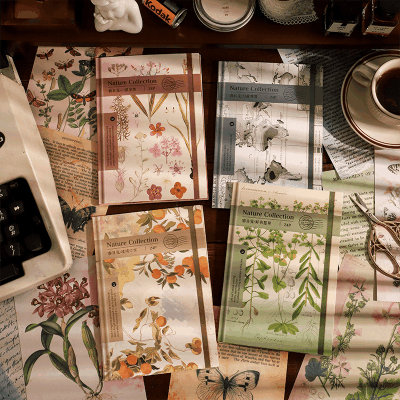 カフェ風 アンティーク メモ紙メッセージ バタフライ イラスト 花フラワー 植物 鳥 フルーツ 24枚入