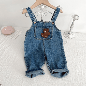 お勧め 春夏 男女子供服 デニム 花柄熊 袖なし連体服 ロンパース 連体ズボン サロペット パンツ 66-100