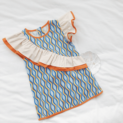 カジュアル ガールズ キッズ フリル ストライプ柄 ポッププリント シフトドレス ワンピース ワンピ 90-140