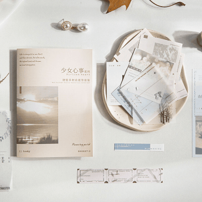 インテリア ペーパー 素材紙メモ紙 ブックマーク アンティーク 幾何学 植物花葉 イラスト 45枚入