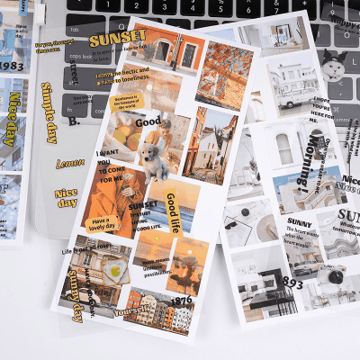 カフェ風 PETシール イラスト ステッカー 春夏 写真撮影風景 文字 ラベル 植物花葉 2枚入