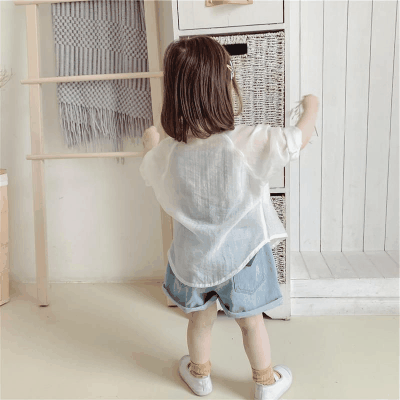 お勧め 春夏新作 ユニセックス キッズ 薄いブラウス 日焼け止め 紫外線対策上着 無地 シャツ 80-140 2色