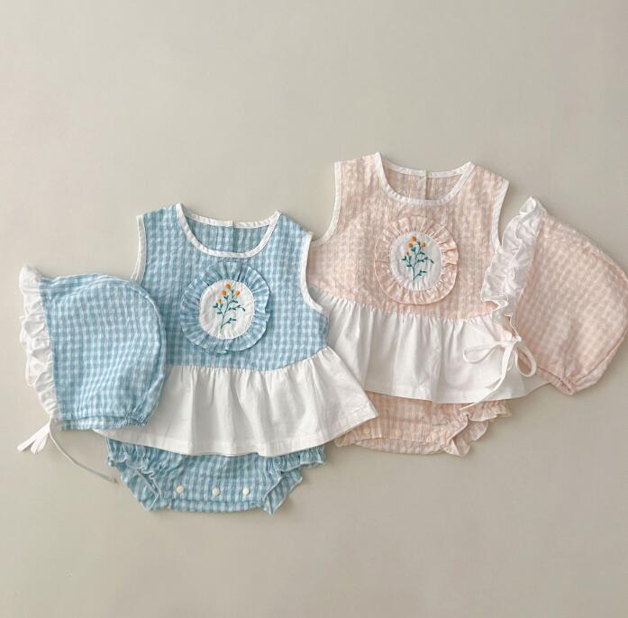 子供服★ロンパース+帽子★韓国風子供服★ベビー★袖なし★可愛い★2色★66-100CM