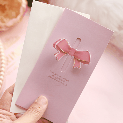 ラッピング 祝い グリーティングカード メッセージ 父の日 祝日 ピンキーカラー 封筒OPP袋 リボン