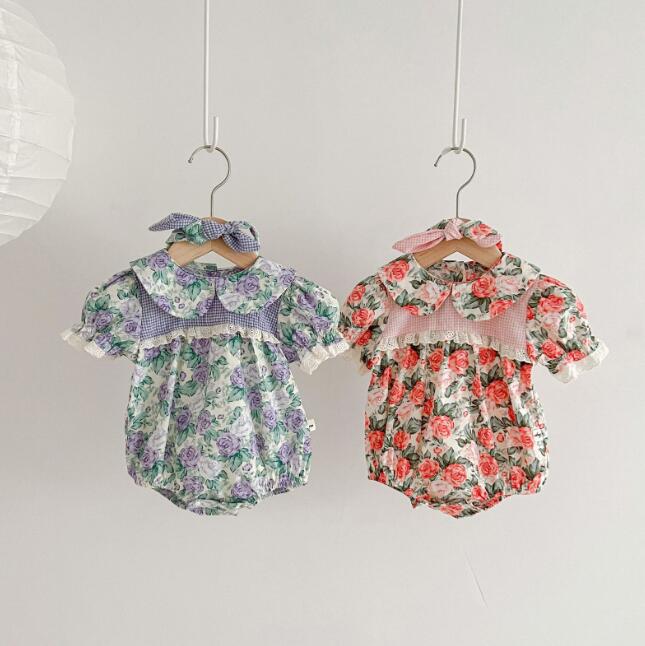 子供服★ロンパース+ヘアバンド★連体服★花柄★韓国風子供服★ベビー★2色★66-100CM