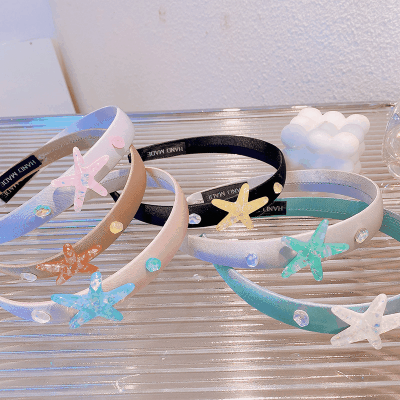 春夏 キッズ用 ガールズ カチューシャ ヘアアクセサリー 海洋 ヒトデ クリスタル アクリル クリア