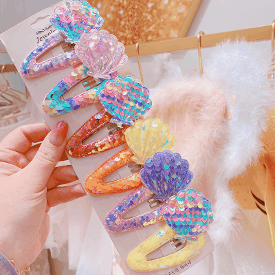春夏 キッズ用 ガールズ ヘアクリップ ヘアピン 海洋 パール貝殻 人魚姫 マーメイド スパンコール 単枚入