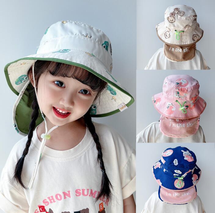 子供用★帽子★バケットハット★キッズ★男女兼用★日焼け防止★ネックカバー★4色