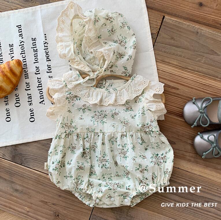 子供服★ロンパース+帽子★連体服★可愛い★韓国風子供服★ベビー★花柄★66-90CM