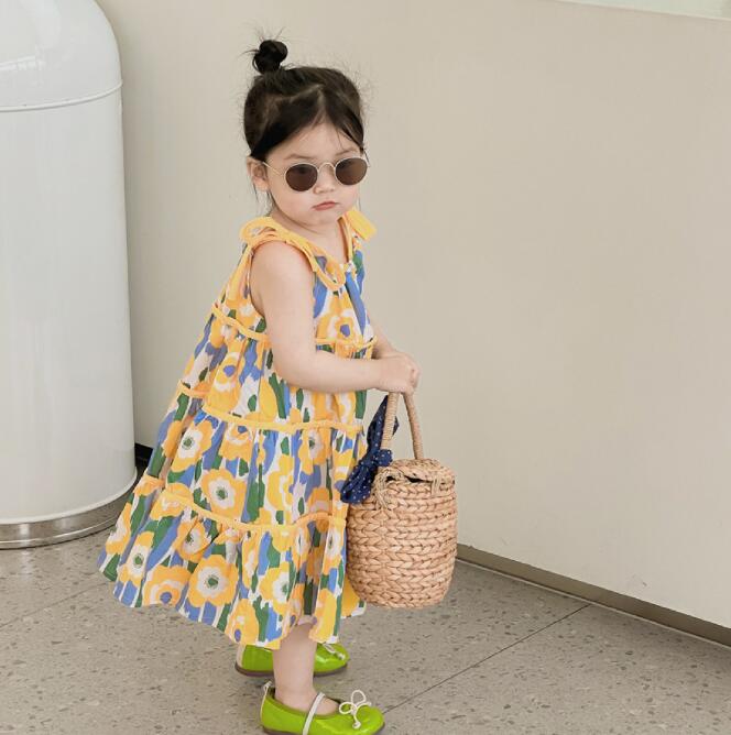 子供服★吊りワンピース+髪飾り★花柄★韓国風子供服★キッズ女の子★90-140CM