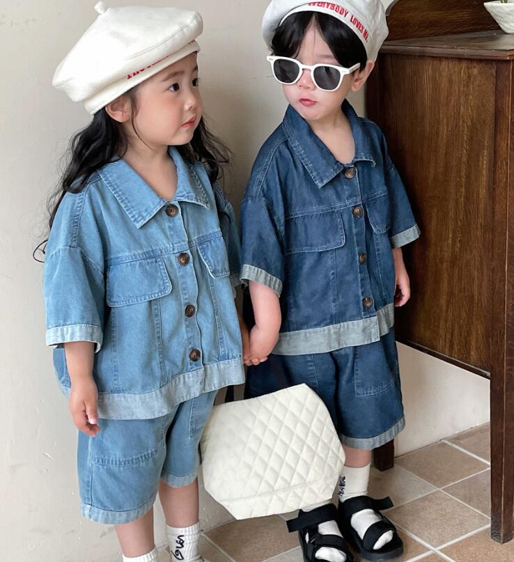 2023夏新品★子供服　デニムトップス+ズボン　セット★80-130cm★2色