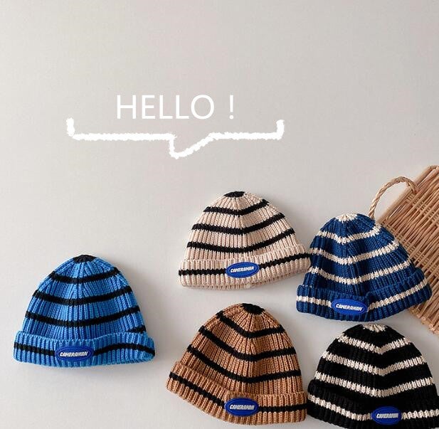 子供用★帽子★キッズ帽子★キッズ★韓国風★ニット帽子★男女兼用★毛糸★ストライプ★5色