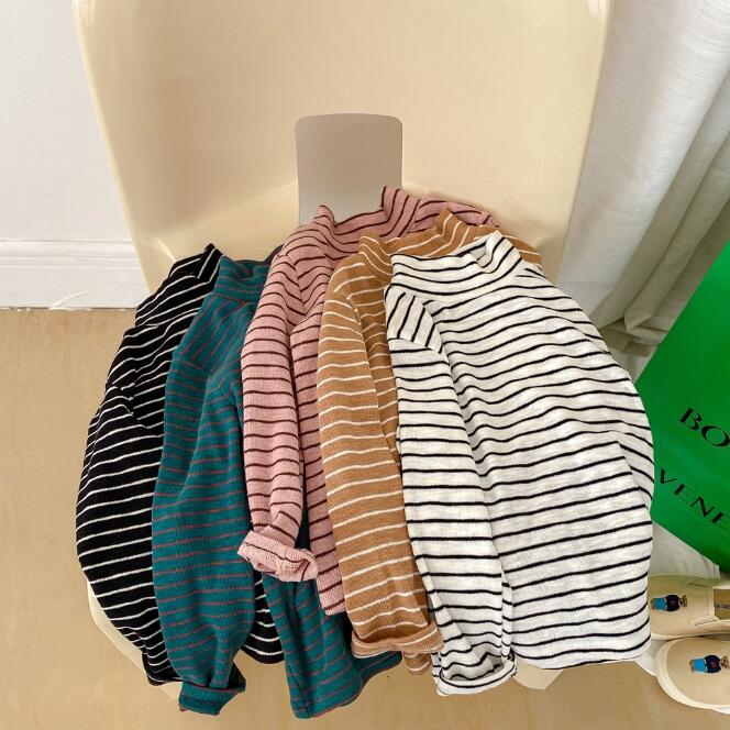 秋★子供服★トップス★長袖シャツ★ストライプ★韓国風子供服★男女兼用★5色★90-150CM