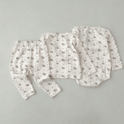 オシャレ春秋 ガールズ ルームウェア ロンパース 連体服 花柄ドット柄 室内着 Tシャツ+ズボン 66-100