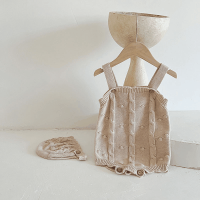 秋冬新作 ユニセックス サロペット カバーオール 連体服 吊りズボン ニット 帽子+ロンパース 66-100