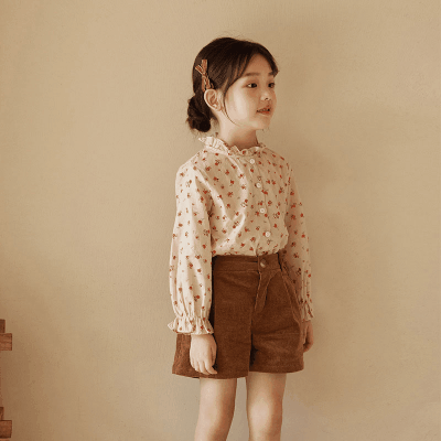 秋冬新作 ガールズ オシャレ春秋 コーデュロイ ブラウス 花柄シャツ ショートパンツ 半ズボン 90-140