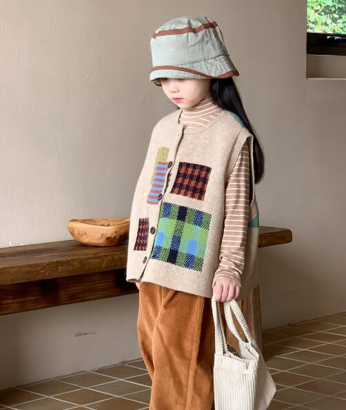 「2023秋冬」子供服★ベスト★ニート★セーター★韓国風子供服★キッズ★2色★90-150CM