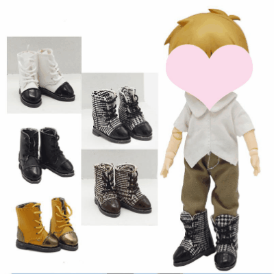 新品 ドール用衣装 人形doll 着せ替え ob11/BJD/molly/DOD 革靴 チェック柄 ブーツ シューズ 5色