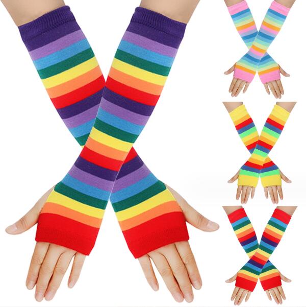 腕カバー★袖カバー★ニット★レインボー柄★レディース　★アームカバー★多色
