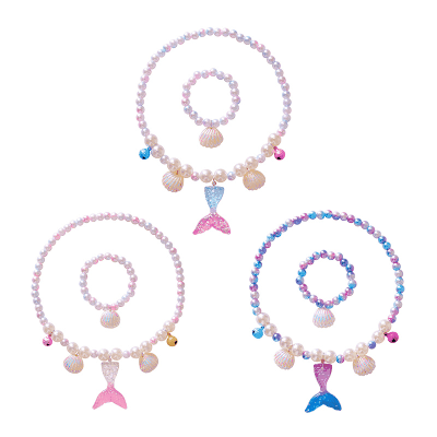 夏休み ハワイ ガール アクセサリー ネックレス+ブレスレット パール 貝殻シェル 人魚姫 マーメイド