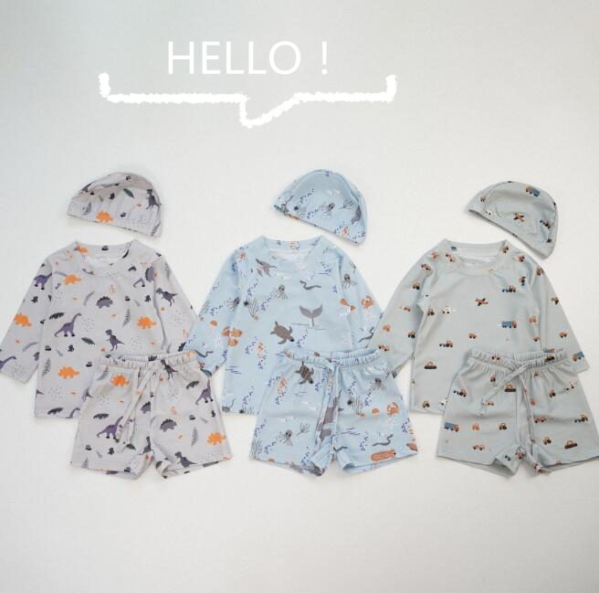 「2024」子供服★水着+帽子★セットアップ★男女兼用★韓国風子供服★3色★80-130CM