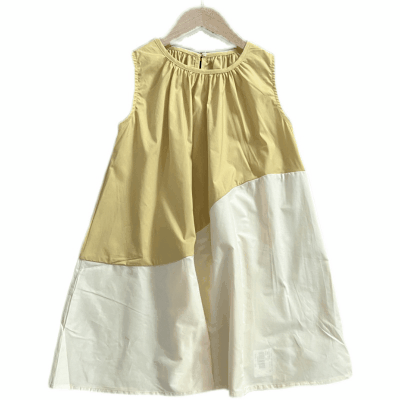 春夏 韓国風子供服 キッズ ガール シフトドレス ノースリープ ドッキング ワンピース ワンピ 7-15