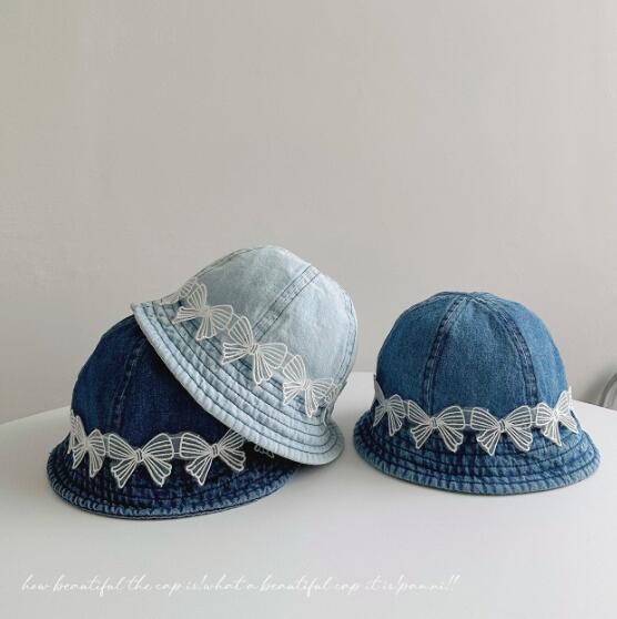 「2024」子供用★帽子★バケットハット★キッズ★韓国風★デニム★蝶結び★3色