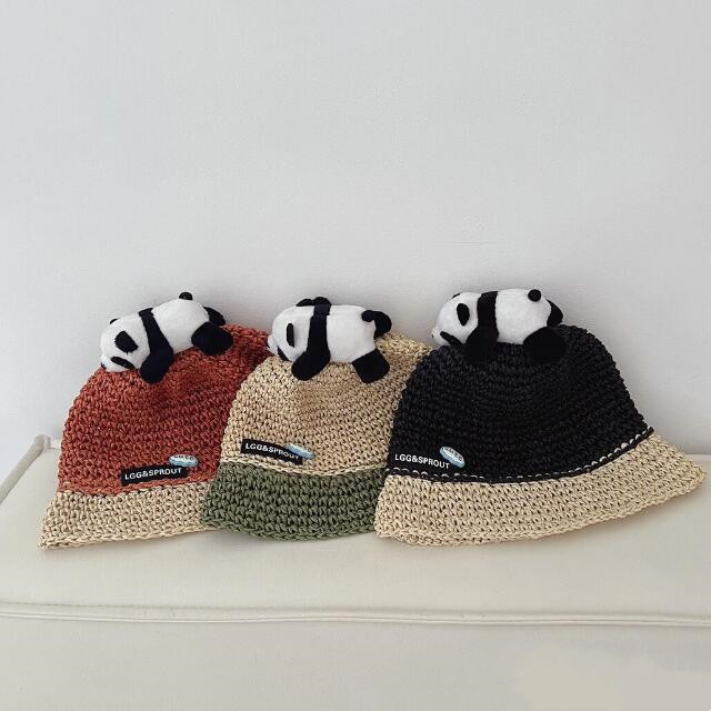 「2024」子供用★帽子★麦わら帽子★キッズ★バケットハット★パンダ★可愛い★3色