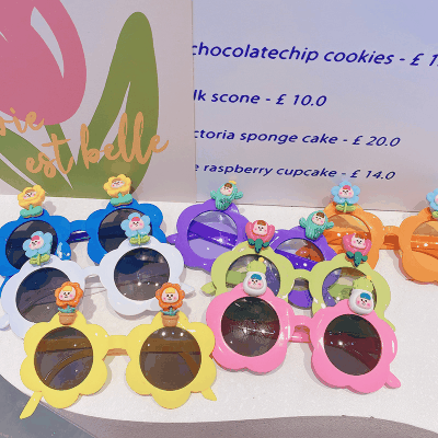 Y2K 春夏 キッズ UVカット 子供用フレーム メガネ 紫外線防止 サングラス 日焼け止め サボテン花 全7色