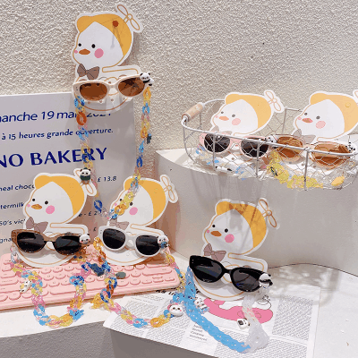 Y2K 春夏 キッズ UVカット 子供用フレーム メガネ 紫外線防止 サングラス 日焼け止め パンダ チェーン6色